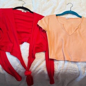 Red and Peach Women's Garage Crop Tops